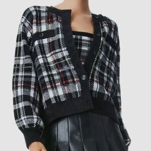 NWOT Alice + Olivia Verena Black and White Plaid Cardigan Set